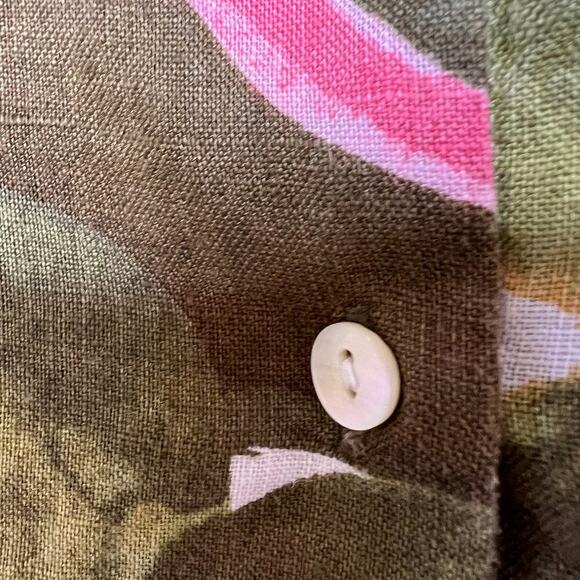 Rachel Zoe Top Womens Size Medium Colorful Floral Foliage 100% Linen Button Down - Picture 8 of 16